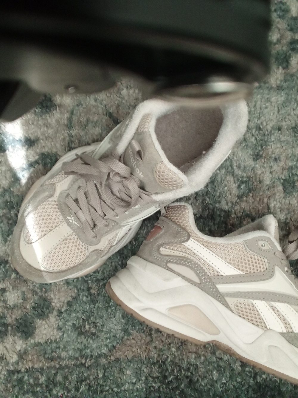 Reebok Women's Taupe & White Mesh Suede Sneakers